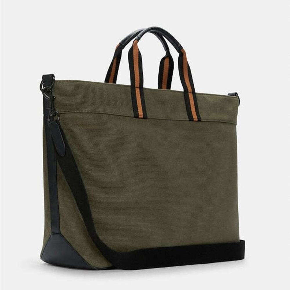 COACH UNISEX Olive Green Black Canvas Leather Zip Travel Shoulder Tote Bag 43 - Picture 12 of 16